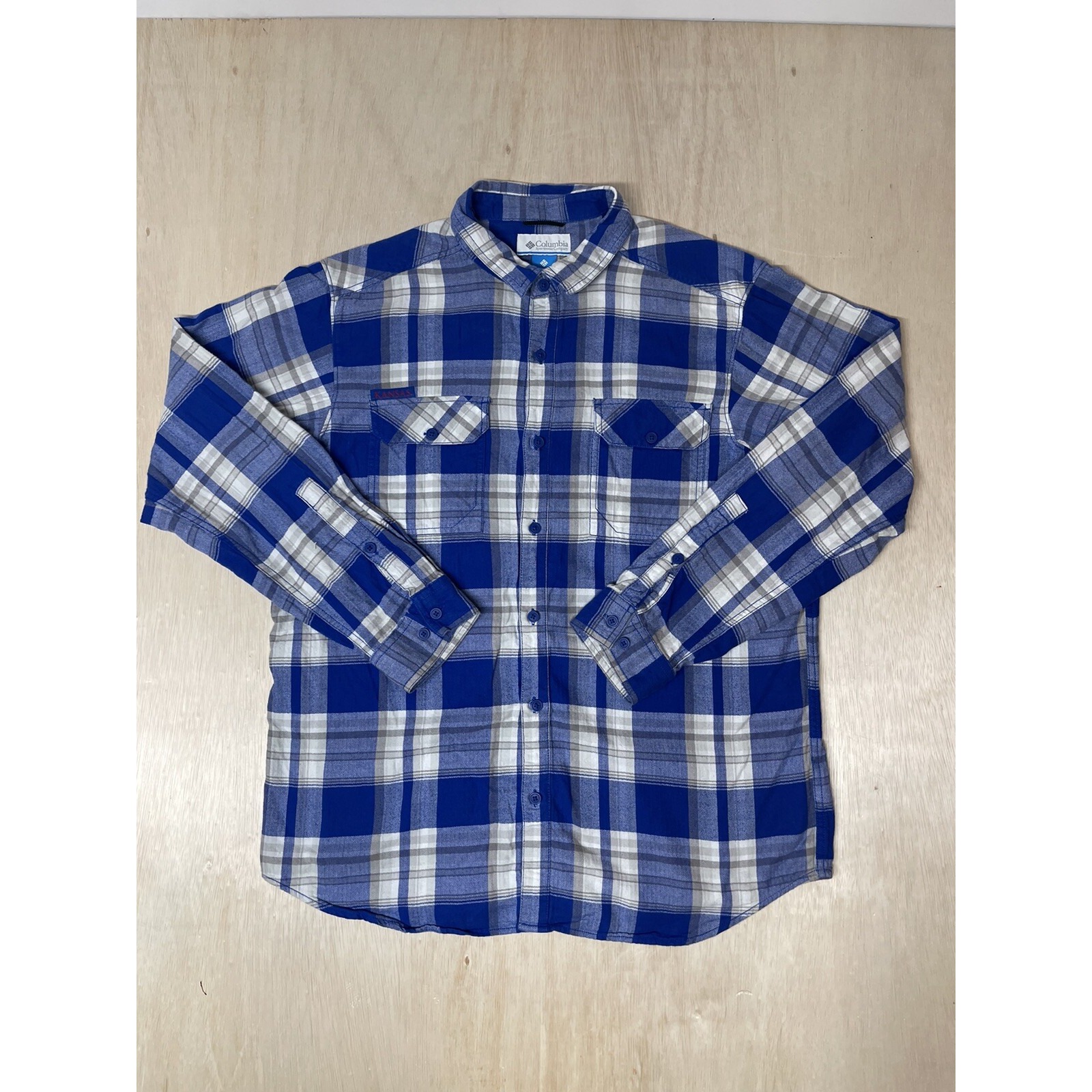 Mens Columbia Size Large Blue Plaid Long Sleeve Button Front Shirt
